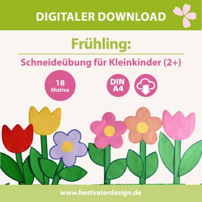 Frühling Schneideübung für Kleinkinder (2+): 18 Motive zum Ausschneiden – Feinmotorik fördern | digitaler Download