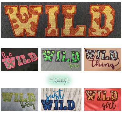 Stickdatei-Set "WILD" für 13x18 Animal-print Statement, 7 Versionen für Mylar- wild girl,wild boy, wild thing, wild one