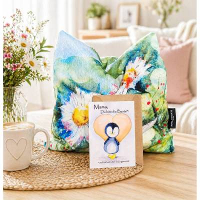 Gänseblümchen Kissen 40x40 mit Aquarellkarte – Frühlings-Set nachhaltig & limitiert