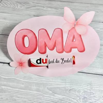 Duplo Banderole Oma/ Muttertag, in rosa Schmetterlings/ Blumen Design, Kleinigkeit für Oma, Oma du bist die Beste, PDF