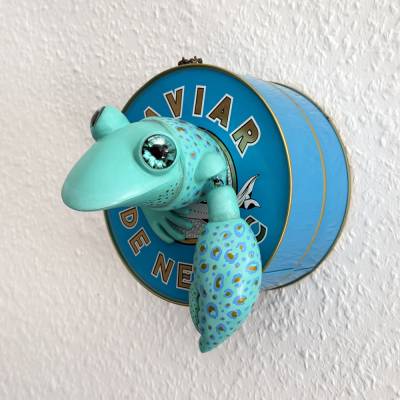 XL in Kaviardose, Frosch, Froschskulptur, Frosch zum Aufhängen, Froschkönig, Froschfigur, Unikat