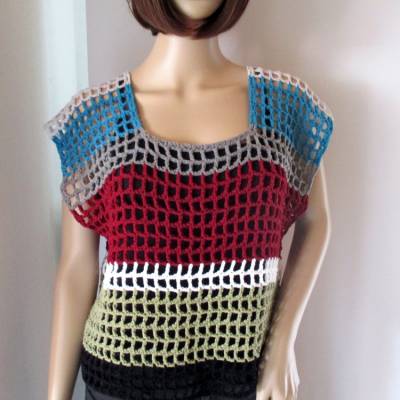 Legeres Netz-Top, Shirt, Häkel-Top, Netzhemd, Crop Top