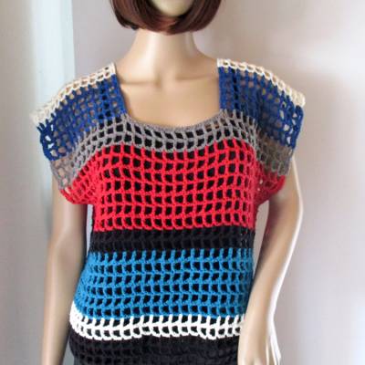 Legeres Netz-Top, Shirt, Häkel-Top, Netzhemd, Crop Top