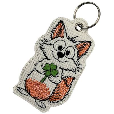 Schlüsselanhänger Fuchs mit Kleeblatt / Gestickt / Taschenbaumler / Stickerei / Besondere Geschenkidee