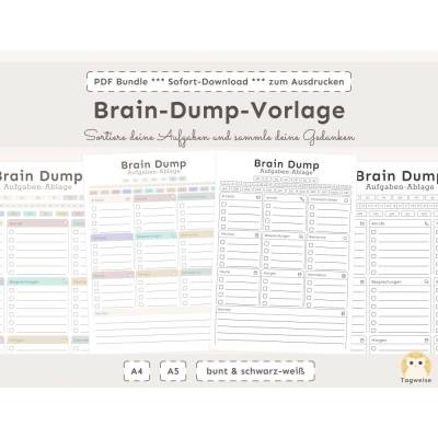 Brain-Dump-Vorlage A4 & A5 | ADHS Planer, To-Do- & Tagesplaner | Farblich & Schwarz-Weiß PDF