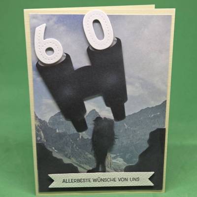 Wanderkarte Fernglas Motiv , Naturmotive Geburtstagskarte , Wanderer Geschenkidee 60 , Karte zum 60. Geburtstag Outdoor