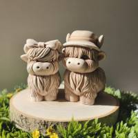 Highland Cow Set für Paare, Oma & Opa – Handgefertigt & individuell erweiterbar mit Kälbchen