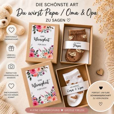 Schwangerschaft verkünden Geschenkbox „Blumen“ - Du wirst Papa / Oma & Opa / Tante – Babysocken Geschenk – Baby – 