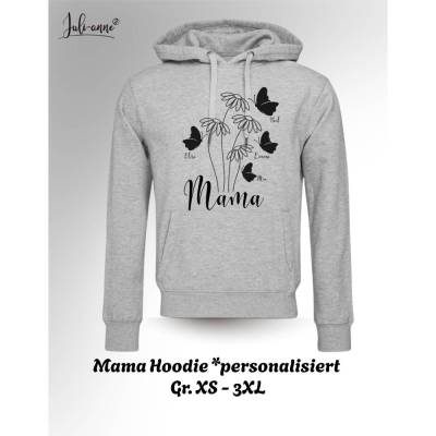 Mama Hoodie Blume und Schmetterlinge - personalisiert mit Kindernamen 