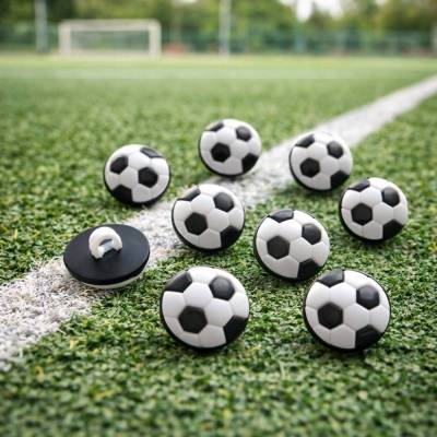 Fußball Knöpfe aus Kunststoff – Motivknöpfe in Schwarz-Weiß Ø 12 mm mit Öse für Vereine & DIY schulanfang