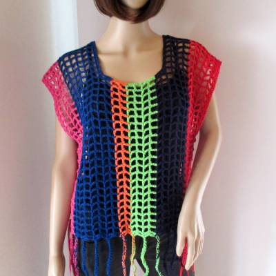 Legeres Netz-Top, Shirt in bunten Farben, Häkel-Top, Netzhemd, Crop Top