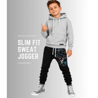 Slim Fit Hose Kinder | Sweat Jogger | Gamer | Schwarz | Kinderhose Sweathose Jogginghose für Jungen und Mädchen