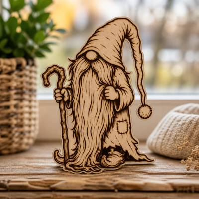 Alter Wichtel SVG Datei | Mystischer Gnom mit Stab | PNG PDF Download | Cricut xTool Laserdatei