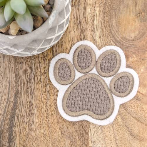 Patch/Applikation/Aufnäher/Bügelbild - Tierpfote, Hundepfote, Katzenpfote - beige, creme, karamell, mauve
