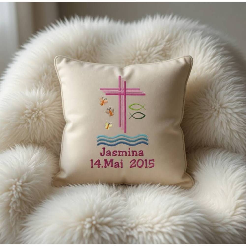 Stickdatei  Kirche Taufe Gotteslob Kommunion 579 Maschinenstickerei Fisch Kreuz Regenbogen Bild 1