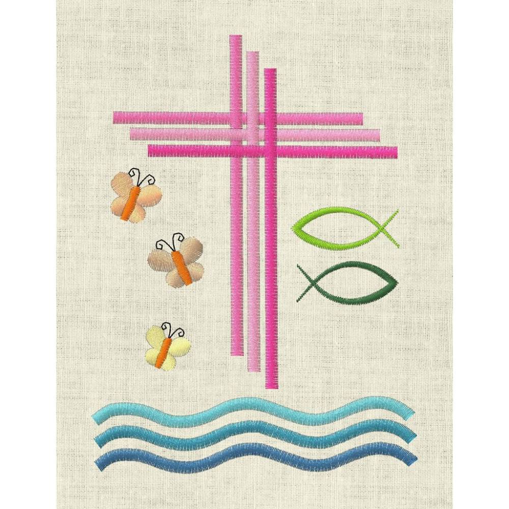 Stickdatei  Kirche Taufe Gotteslob Kommunion 579 Maschinenstickerei Fisch Kreuz Regenbogen Bild 4