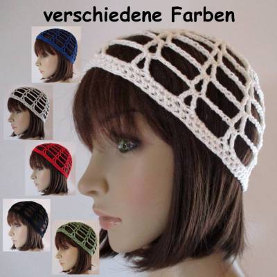 Luftig leichte kurze Mütze, verschiedene Farben, seidig glänzendes Garn, stylisch und modern, Netzmütze