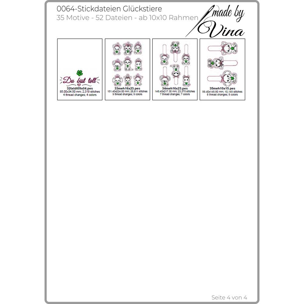 Stickdateien Glückstiere: 35 Kawaii Tiermotive & ITH Anhänger ab 10x10 cm – made by Vina Bild 6