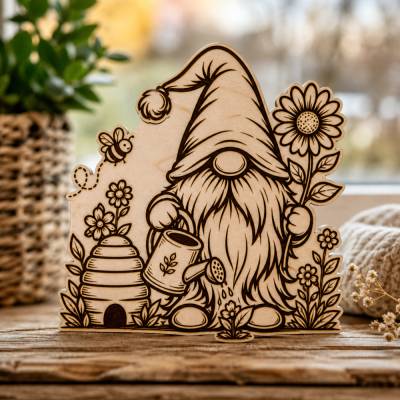  Garten Wichtel SVG Datei | Blumen Gnom mit Bienenhaus | PNG PDF Download | Cricut xTool Laserdatei