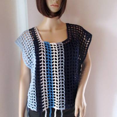 Legeres Netz-Top, Shirt in Blautönen, Häkel-Top, Netzhemd, Crop Top