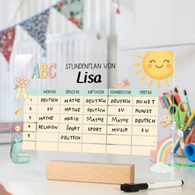 Stundenplan Personalisiert Acryl | Einschulung 2026 Geschenk | abwischbar inkl. Marker (Schule 1)