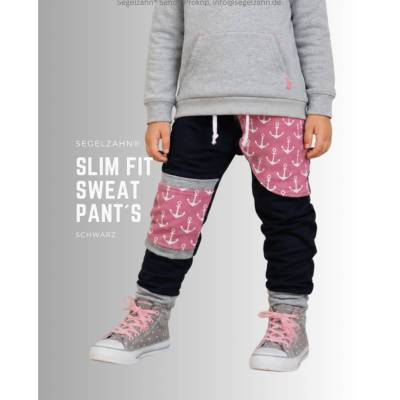 Slim Fit Sweat Hose Mädchen | Schwarz | Anker | Altrosa | Sweathose Kinder maritim | schwarze Jogginghose | Segelzahn
