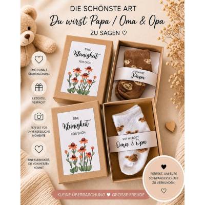 Schwangerschaft verkünden Geschenkbox „Sonnenhut“ - Du wirst Papa / Oma & Opa / Tante – Babysocken Geschenk – Baby – 