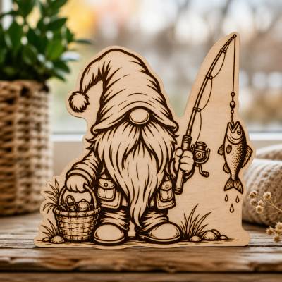 Angel Wichtel SVG Datei | Fischer Gnom mit Fisch | PNG PDF Download | Cricut xTool Laserdatei