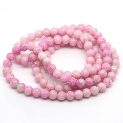 50 Stück Glasperlen 8 mm rosa weiß B1-0020