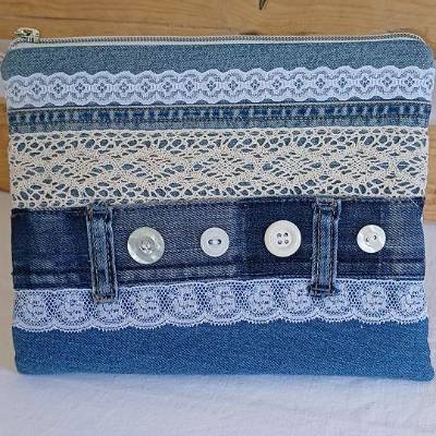 Jeans-Upcycling Mäppchen, Romantic, Denim Beauty-Bag
