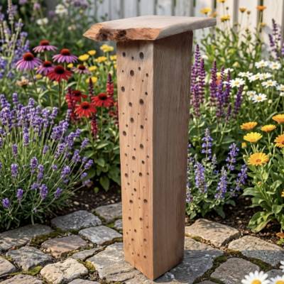 Wildbienen Nisthilfe Eiche massiv handgefertigt Norddeutschland Insektenhotel für Balkon und Garten zwei Varianten