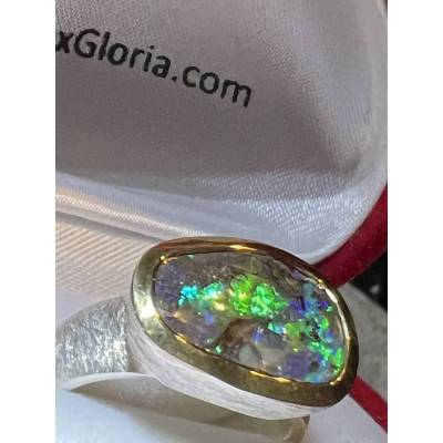 Natur Boulder Super Opal Queensland Ring Silber 