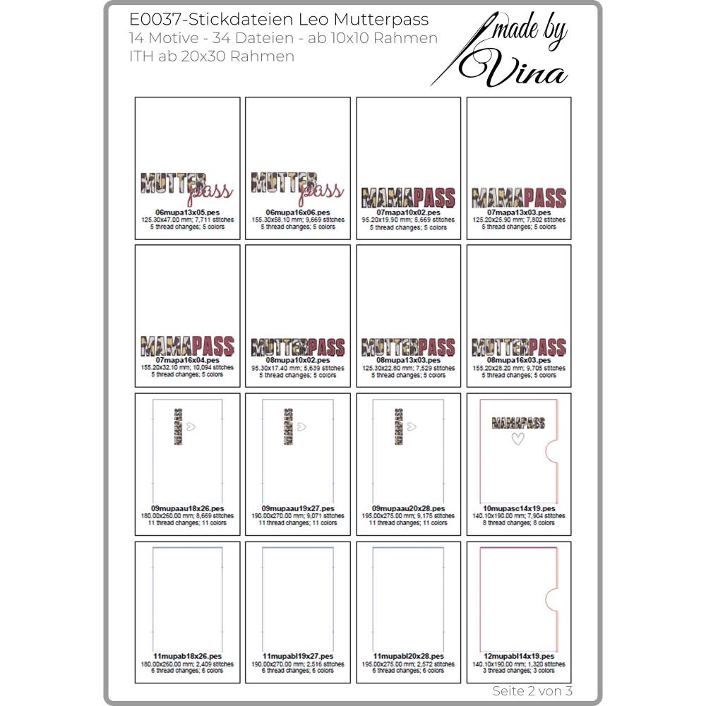 ITH Mutterpasshülle Leo – 14 Stickmotive, 34 Dateien, 3 Größen ab 20x30 Rahmen – Vina Stickdateien Bild 4
