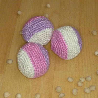 3 Jonglierbälle, gehäkelt, pink-flieder-creme, Baumwolle, Handarbeit