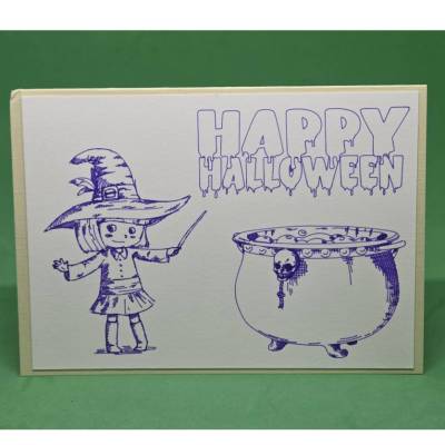 Halloweenkarte , Hexenmotive , Hexenkessel Karte , süße Hexe Illustration , Halloween Grußkarte , kleine Hexe , Hexen