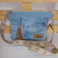 Jeans-Upcycling Crossbag, Umhängetasche, Schultertasche,Handmade aus gebrauchten Jeans