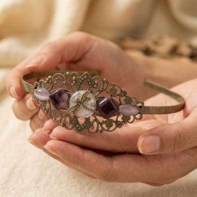 Verzierter Haarreif im Vintage-Stil mit Resinblumen & Cabochon – Romantischer Haarschmuck für Hochzeit & Fest