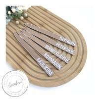 Kräuterstecker creme mit weißer Schrift aus PETG – dezente Pflanzenstecker für Kräuterbeet Balkon Blumentopf
