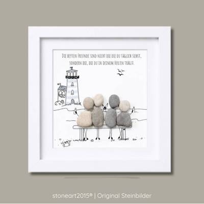 Steinbild Freundschaft „Die besten Freunde sind die, die du im Herzen trägst" - Leuchtturm Motiv - personalisierbar