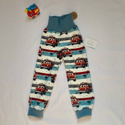 Mitwachshose, Größe 110 / 116, Pumphose  – Feuerwehr, Handmade Kinderhose aus French Terry, bequem & dehnbar