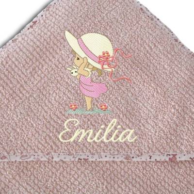 Kapuzenbadehandtuch Bio-Qualität 100 cm x 100 cm personalisiert mit Wunschnamen bestickt mit Stickmotiv nach Wahl