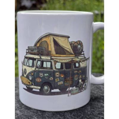 Camper Tasse „Zuhause ist, wo die Seele baumelt“ – Hochwertiger Kaffeebecher mit Retro-Bulli & Spruch
