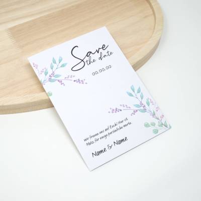 Personalisierte 50 Save the date Karten 04, Blumen | Aquarell Blumen | A6 Karte