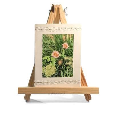 Handgemachte Grußkarte mit lachsfarbenen Rosen & Gräsern – Edle Karte mit Passepartout & Umschlag