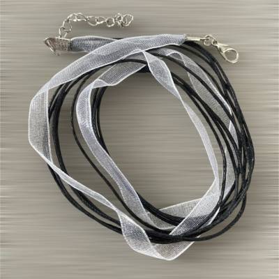 1 x Organza Halskette 43 cm schwarz weiß B1-0619