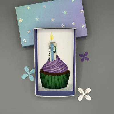 Originelles Geldgeschenk zum Geburtstag – Handgemalter Cupcake mit Geldschein als Kerze