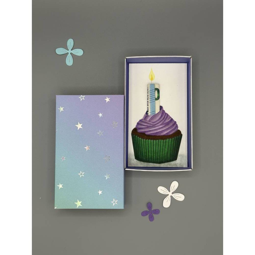 Originelles Geldgeschenk zum Geburtstag – Handgemalter Cupcake mit Geldschein als Kerze Bild 5