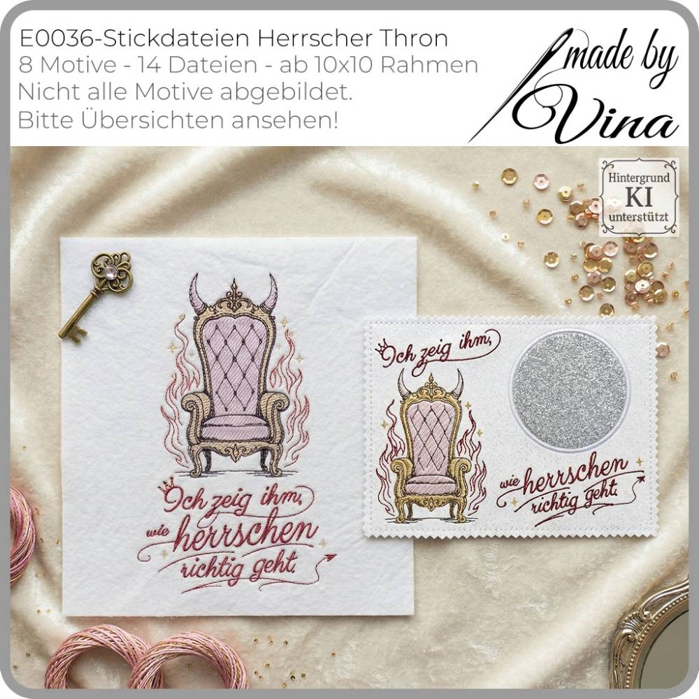 Stickdateien Herrscher Thron: 8 Dark Fantasy Motive ab 10x10 Rahmen – Vina Bild 2