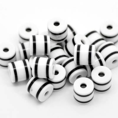 50 Stück Resinperlen Streifen 6*5 mm schwarz weiß B1-0321
