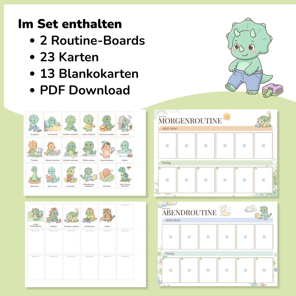 Morgen & Abendroutine für Kinder Dino, Routineplan, Morgenroutine Kinder Dinosaurier, Routinekarten PDF, Tagesplan zum A Bild 2